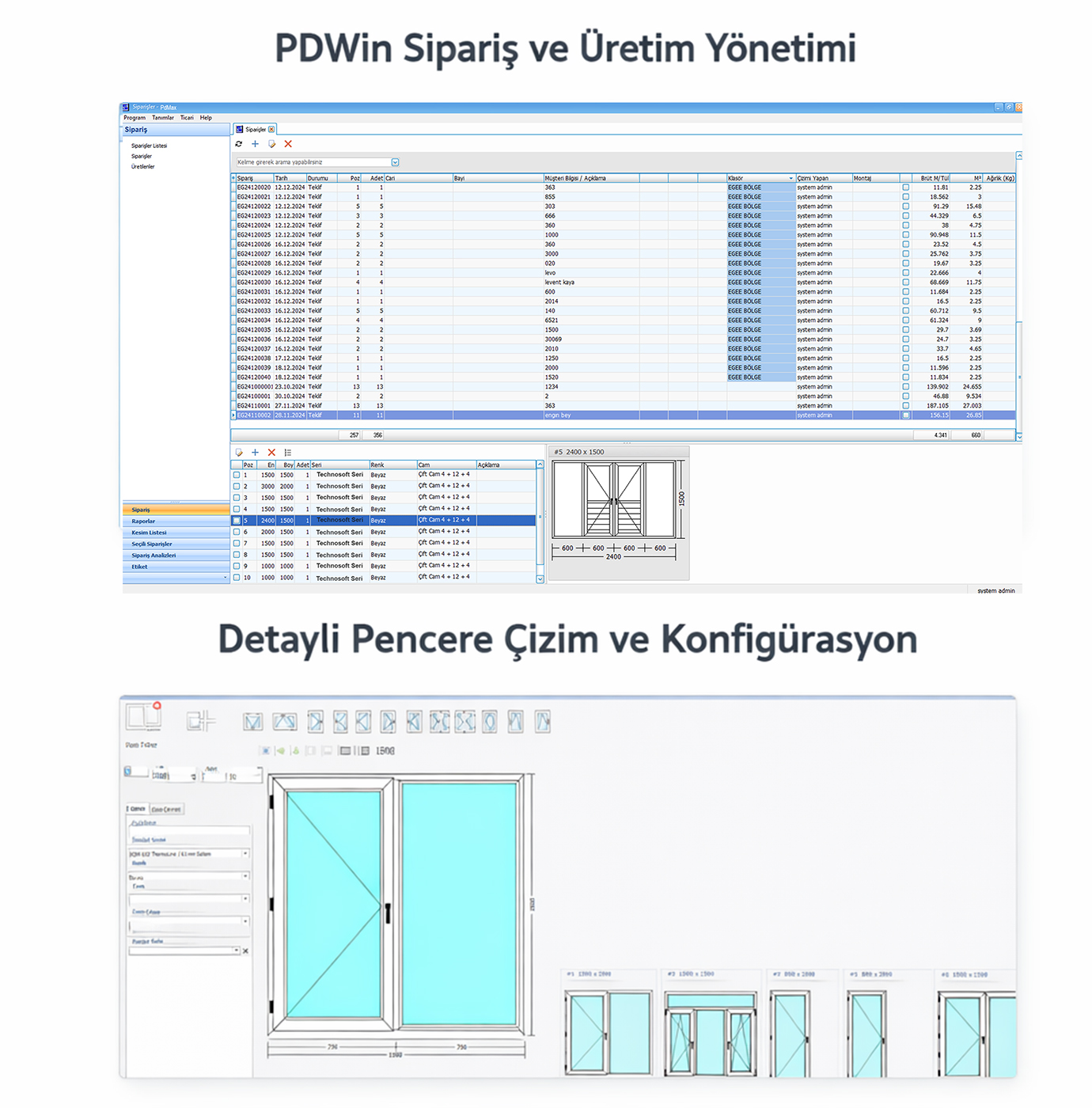 Technosoft PDWin kapı pencere çizim programı kullanıcı arayüzü